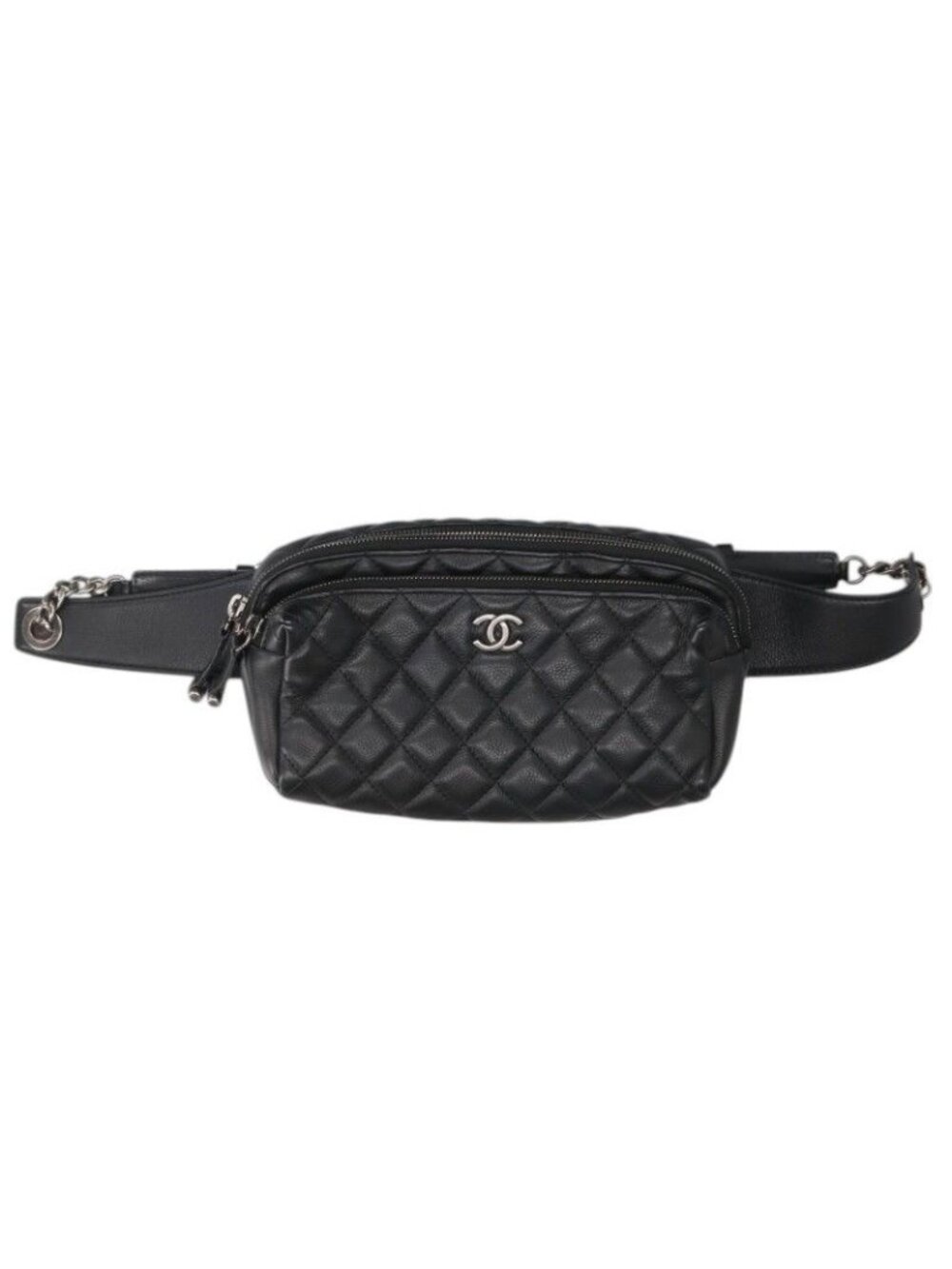 Chanel Quilted Silver Calfskin Leather Belt Bag